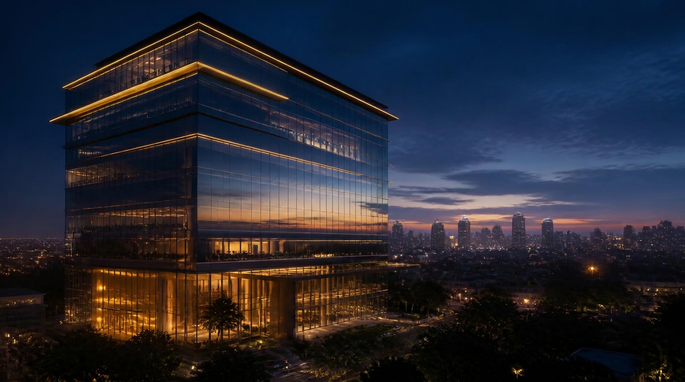 Gojely Group global headquarters at dusk